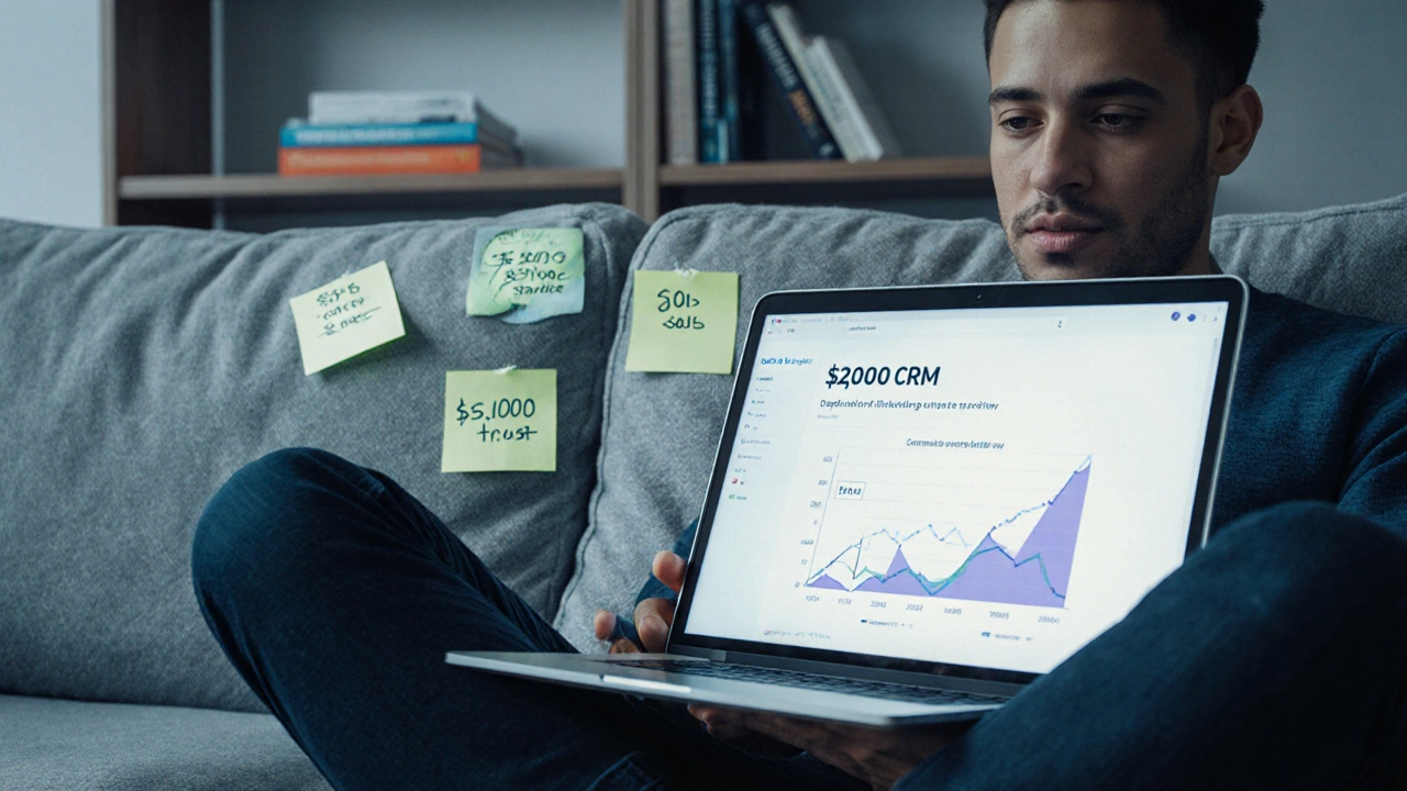 A marketer reviewing a detailed SaaS product comparison with commission charts on screen.