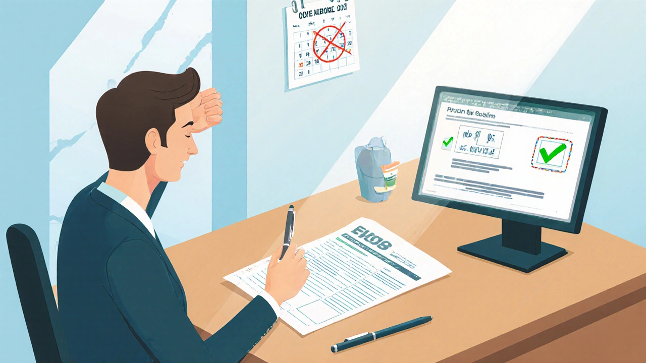 Business owner and accountant filing a late return, with green checkmark confirmation.