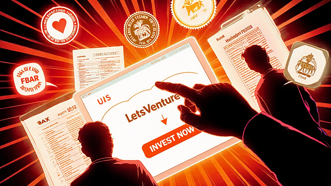 Investor clicking &#039;Invest Now&#039; on a startup platform with glowing startup logos around them.