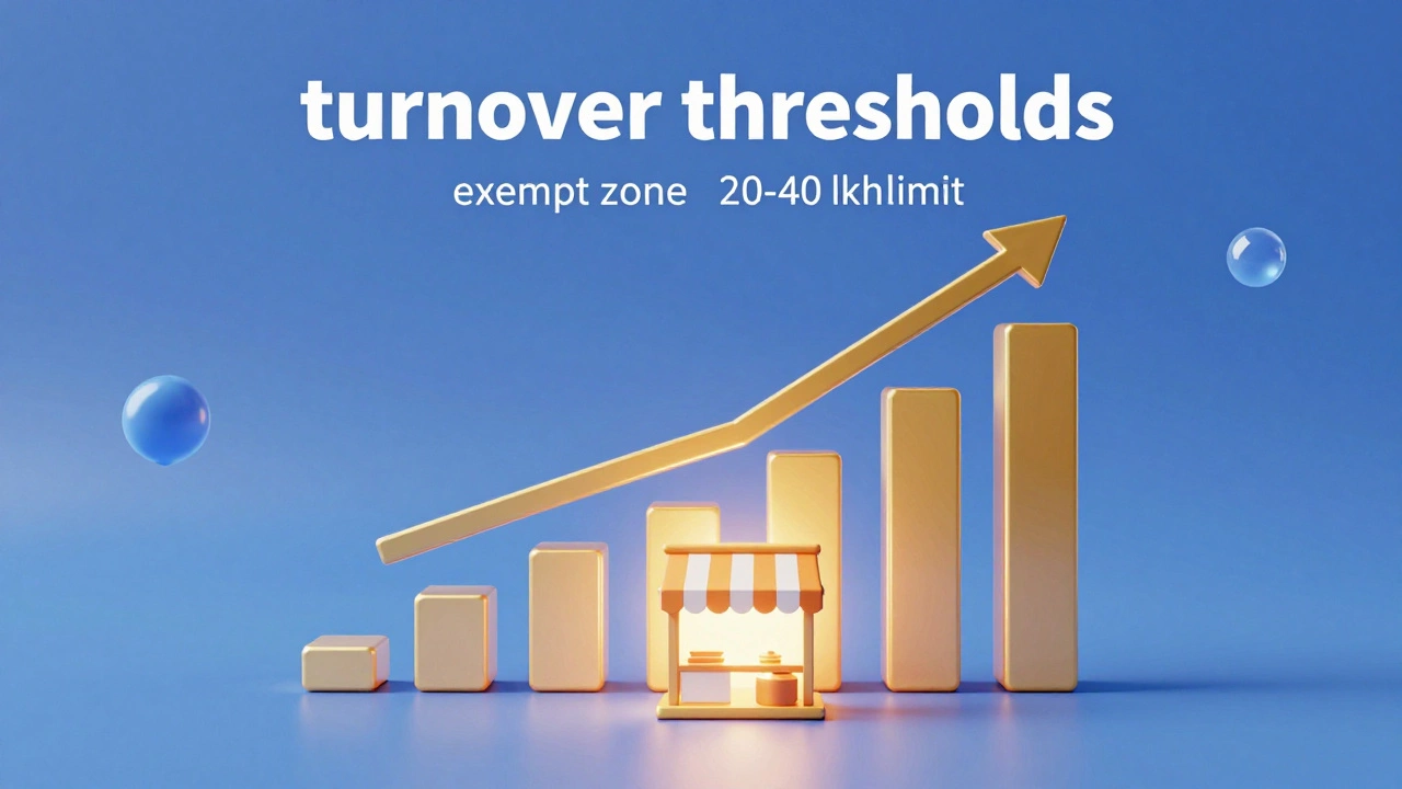 3D render of a financial bar graph showing a glowing threshold for business exemptions.