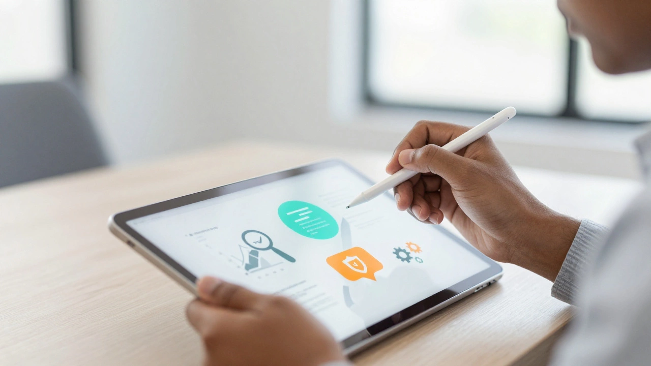 Marketer using a tablet to manage AI tools, symbolizing future-proof skills
