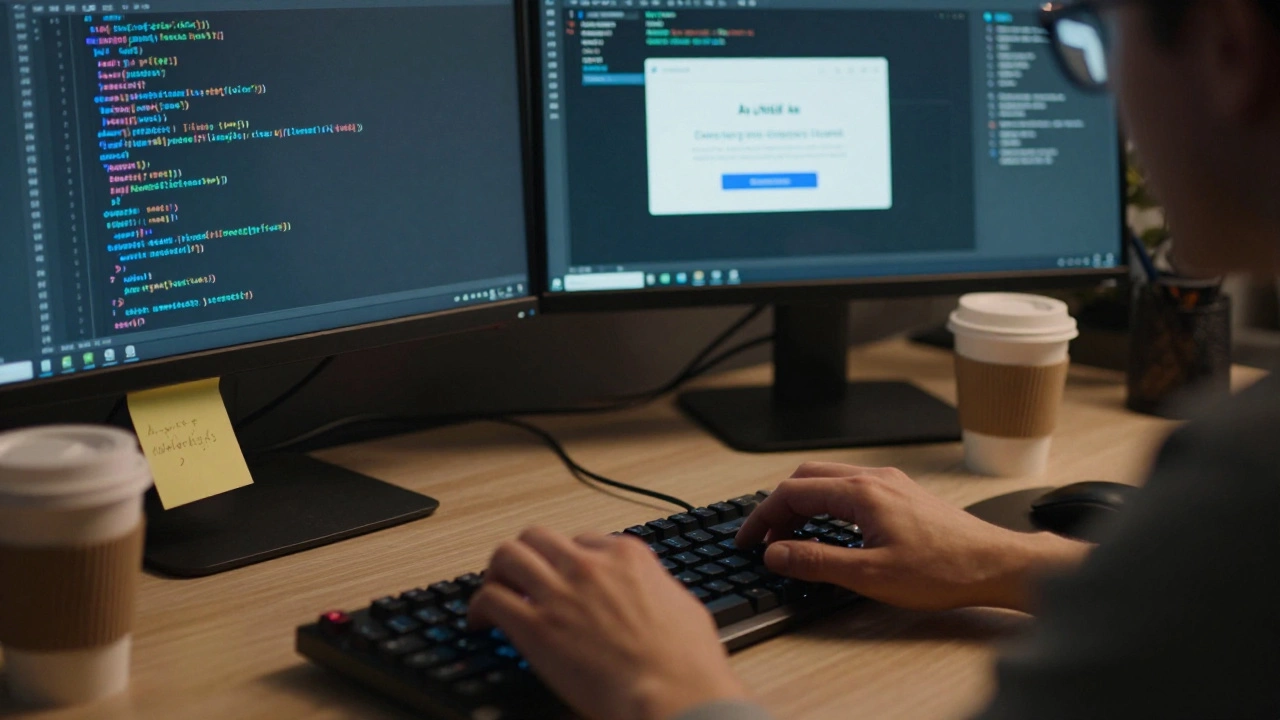 Close-up of marketer using technical tools like SQL and AI on laptop