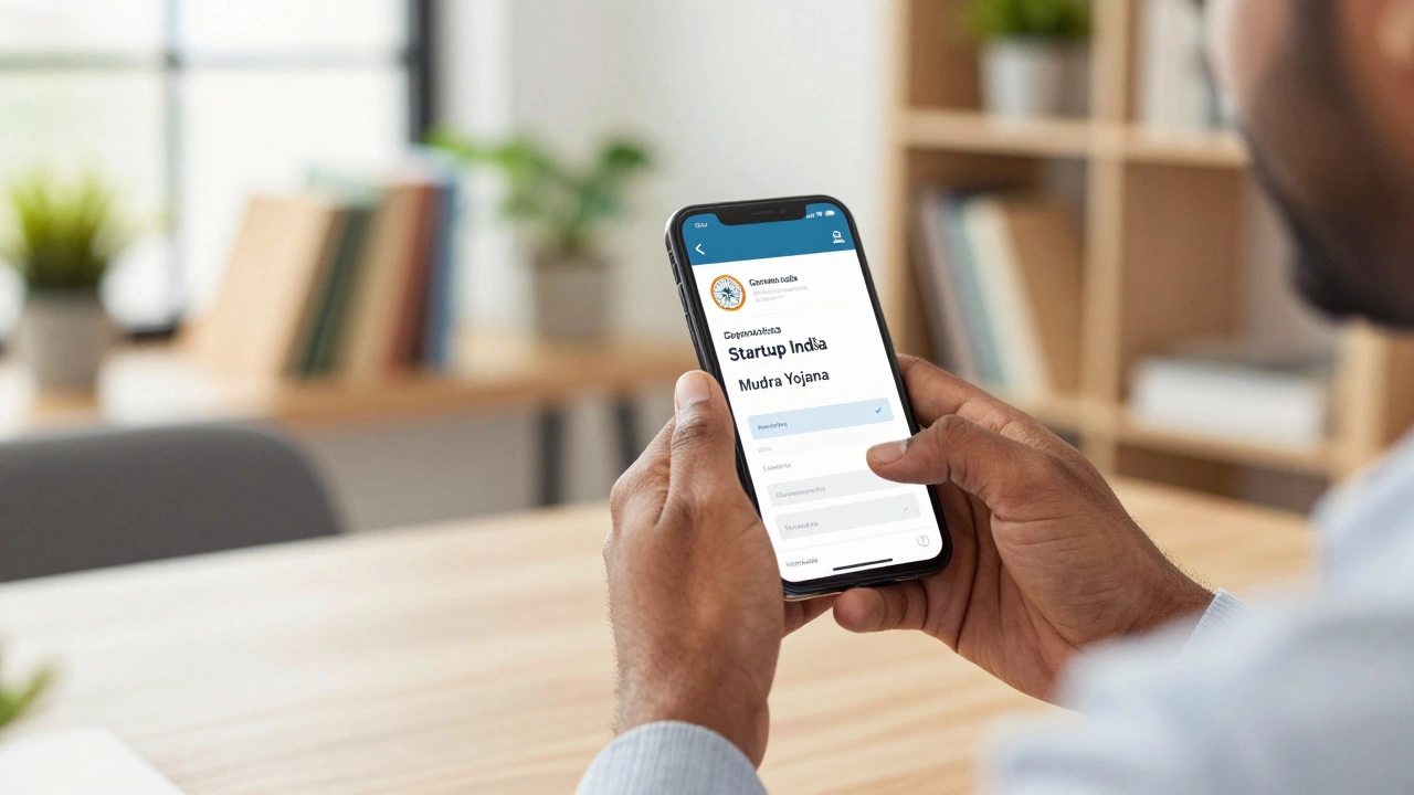 Entrepreneur using smartphone for government loan application