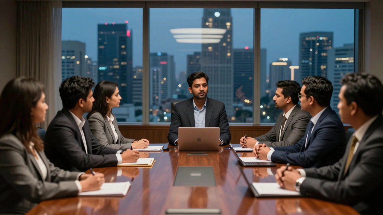 Founder pitching to investors in a Mumbai boardroom