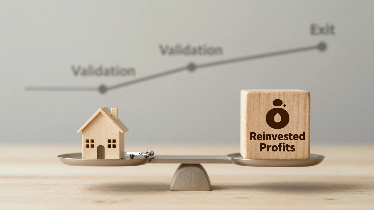 Symbolic scale balancing modest living with profit reinvestment for wealth