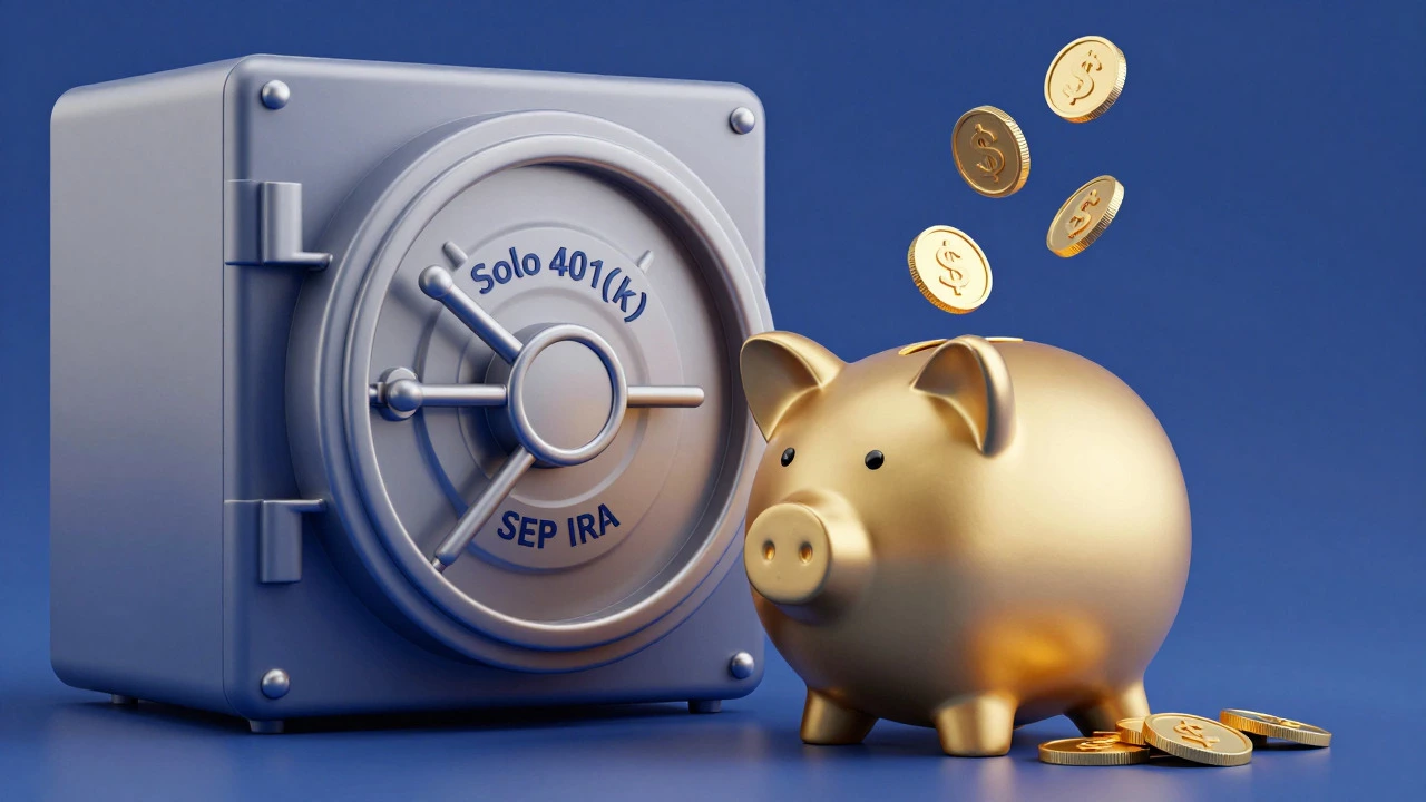 Golden piggy bank and vault symbolizing retirement savings