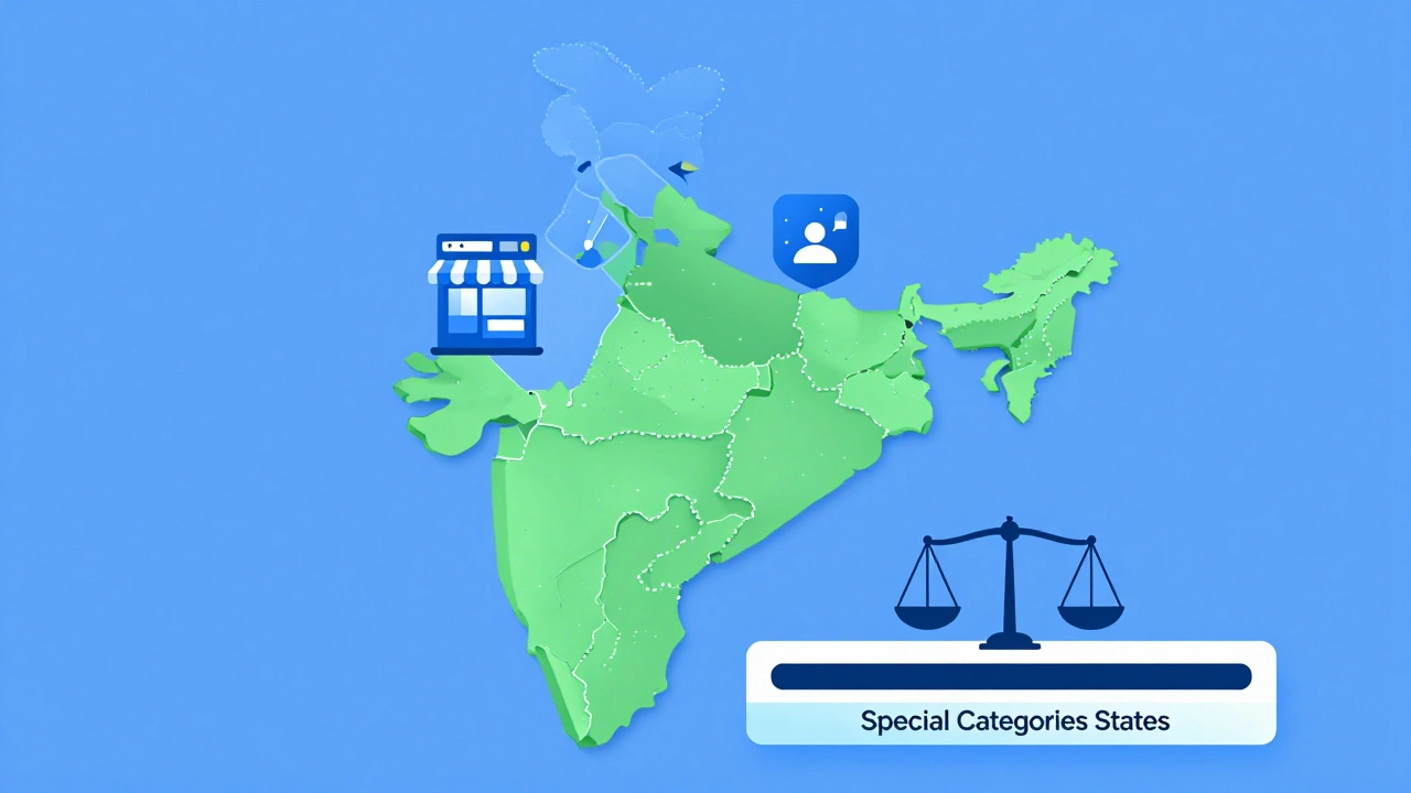 Infographic style map showing GST turnover limits across Indian states