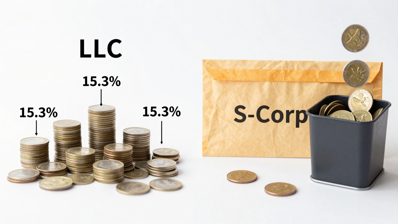 Split comparison of tax savings between default LLC and S-Corp structures