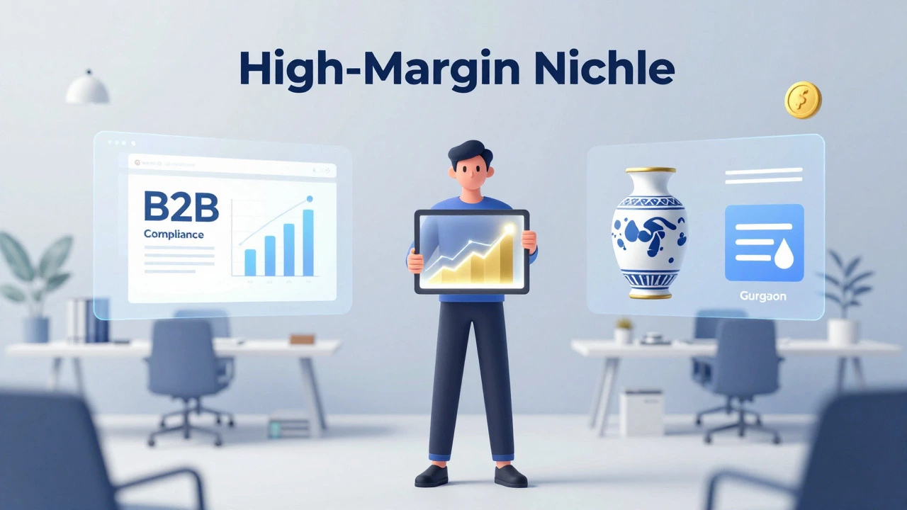 Digital art showing high-margin niche business strategies and tech leverage