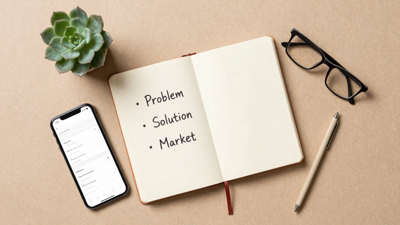 Flat lay of notebook, phone, and glasses for lean business planning