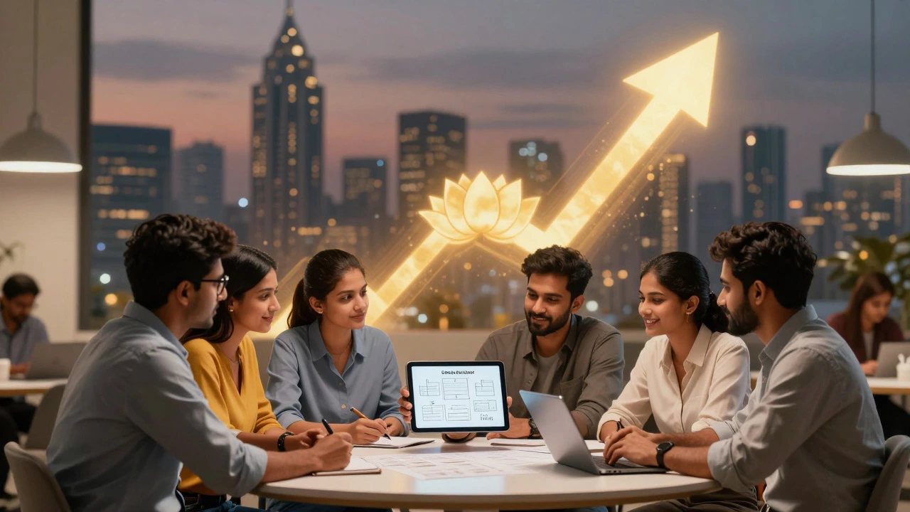 Indian entrepreneurs collaborating on a one-page business plan